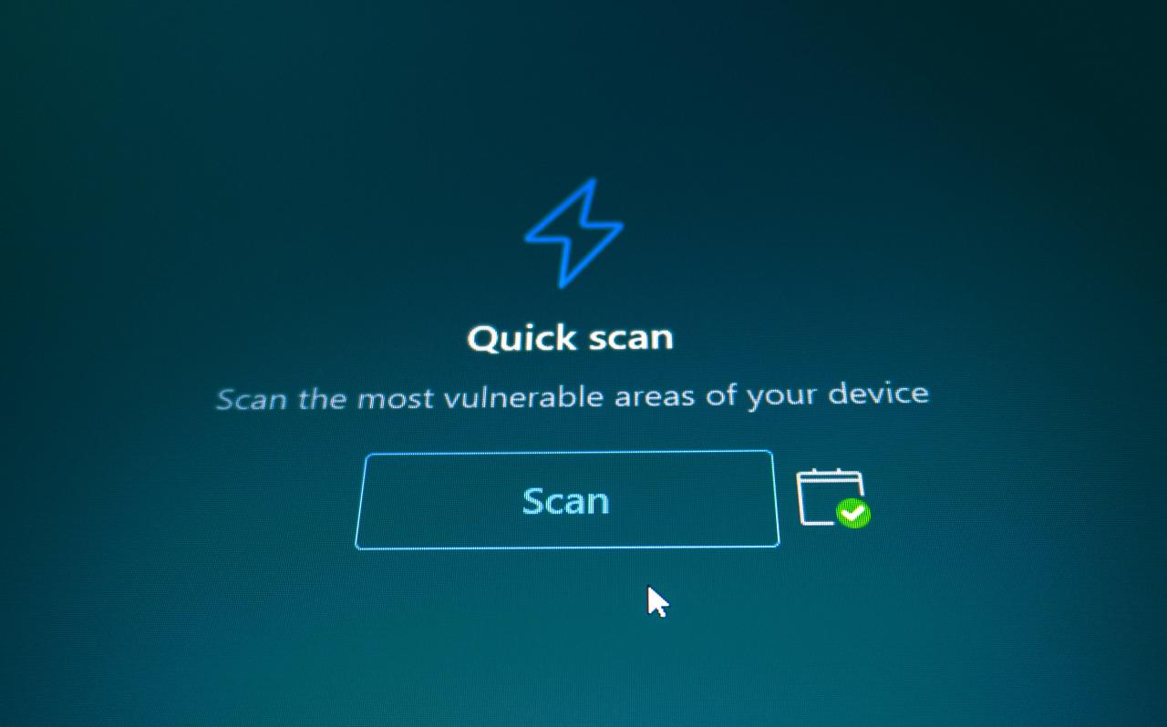 Quick scan button on a blue background